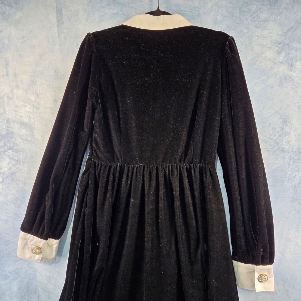 Nasty Gal Womens Black Velvet Mini Dress White Contrast Collar Cuffs Size M - Picture 7 of 11